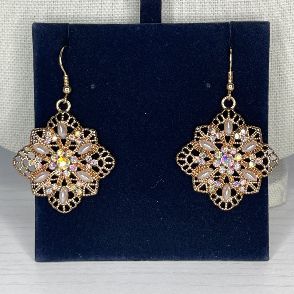 Goldtone Rhinestone And Faux Pearl Earrings 20$
